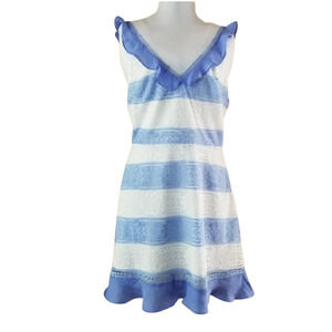 Pretty Little Thing Dress Women's Sz 8 Blue White Ruffle Bodycon Lace Mini NWT